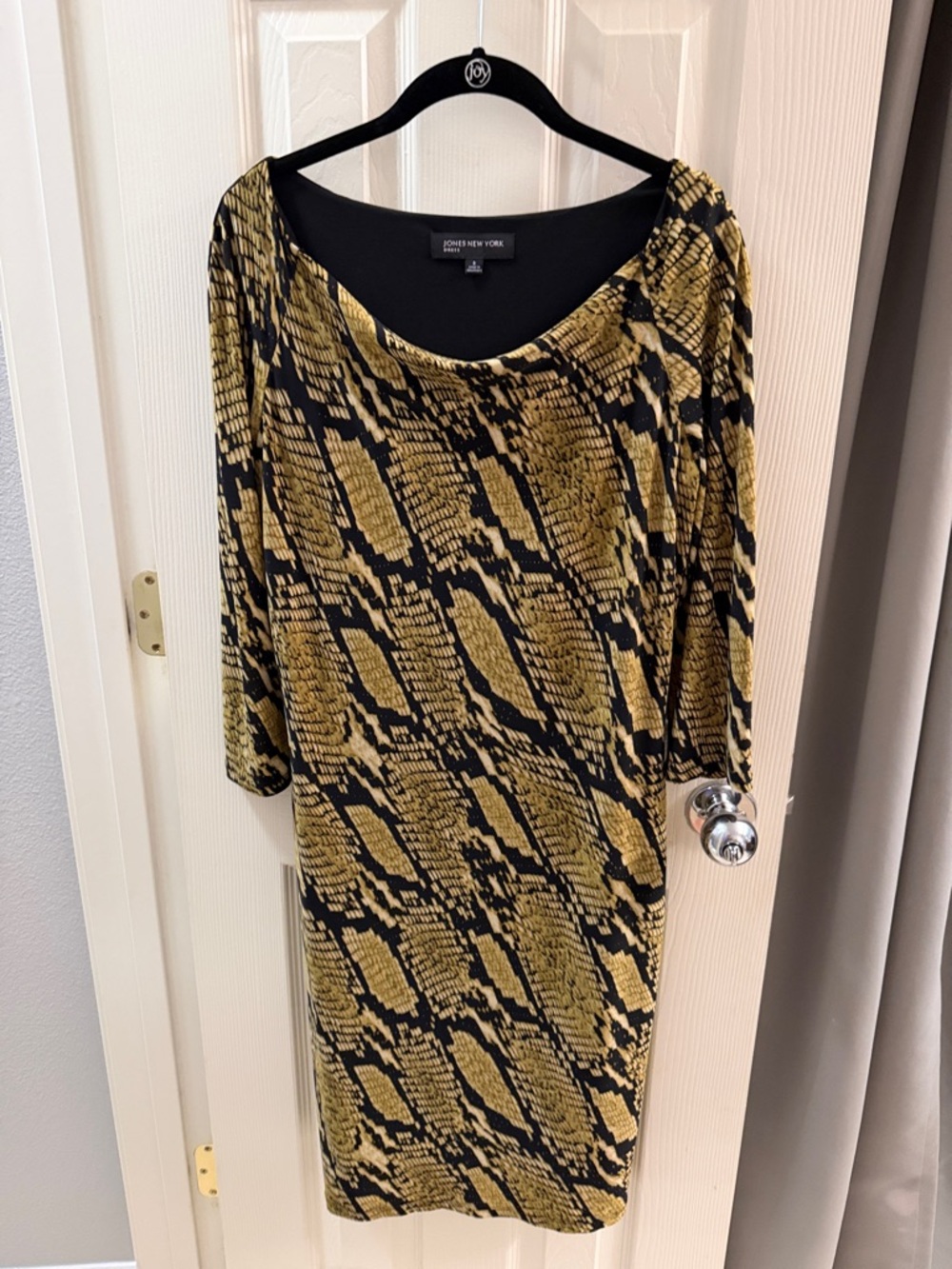 Jones New York Black and Gold Snake-Print Midi Dress